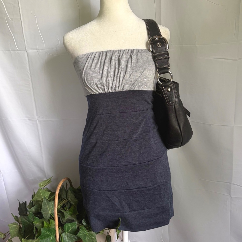 Bandage Club Subversive XXI Forever 21 Strapless  Mini Dress Gray Ruched Tiered